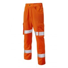 Leo Workwear YELLAND ISO 20471 Class 1 Lightweight Poly/Cotton Cargo Trouser - Hi Vis Orange