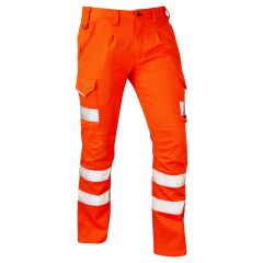 Leo Workwear KINGFORD ISO 20471 Class 1 EcoViz Stretch Poly/Cotton Cargo Trouser - Hi Vis Orange