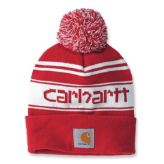 Carhartt 105168 Knit Cuffed Logo Beanie - Red/Winter White Marl