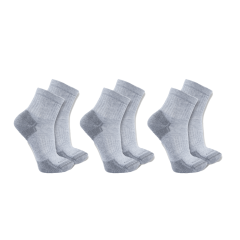 Carhartt SQ6103M Cotton Blend Quarter Sock 3 Pack - Men's - Grey