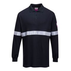 Portwest FR03 Flame Resistant Anti-Static Long Sleeve Polo Shirt with Reflective Tape - (Navy)