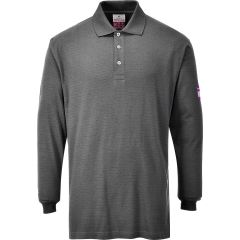 Portwest FR10 Flame Resistant Anti-Static Long Sleeve Polo Shirt - (Grey)