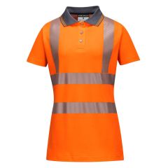 Portwest LW72 Hi-Vis Women's Cotton Comfort Pro Polo Shirt S/S  - (Orange/Grey)