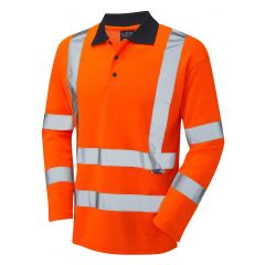 Leo Workwear SWIMBRIDGE ISO 20471 Class 3 Comfort Sleeved Polo Shirt - Hi Vis Orange