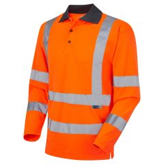 Leo Workwear WOOLSERY ISO 20471 Class 3 Coolviz Sleeved Polo Shirt (EcoViz) - Hi Vis Orange