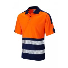 Leo Workwear WATERSMEET ISO 20471 Class 1 Dual Colour Coolviz Plus Polo Shirt - Hi Vis Orange/Navy