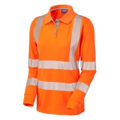 Leo Workwear POLLYFIELD ISO 20471 Class 3 Coolviz Plus Women's Sleeved Polo Shirt - Hi Vis Orange