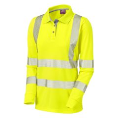 Leo Workwear POLLYFIELD ISO 20471 Class 3 Coolviz Plus Women's Sleeved Polo Shirt - Hi Vis Yellow