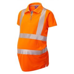 Leo Workwear LOVACOTT ISO 20471 Class 2 Coolviz Ultra Women's Maternity Polo Shirt - Hi Vis Orange