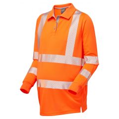 Leo Workwear YARNACOTT ISO 20471 Class 2 Coolviz Ultra Women's Maternity Long Sleeve Polo Shirt - Hi Vis Orange