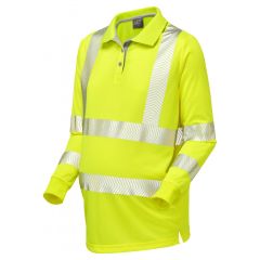 Leo Workwear YARNACOTT ISO 20471 Class 2 Coolviz Ultra Women's Maternity Long Sleeve Polo Shirt - Hi Vis Yellow