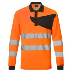 Portwest PW220 PW2 Hi-Vis Polo Shirt L/S - (Orange/Black)