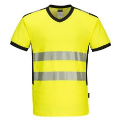 Portwest PW310 PW3 Hi-Vis V-Neck Mesh Insert T-Shirt S/S  - (Yellow/Black)