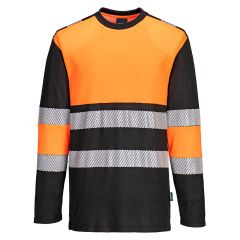 Portwest PW312 PW3 Hi-Vis Cotton Comfort Class 1 T-Shirt L/S  - (Orange/Black)