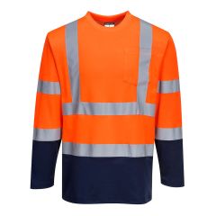Portwest S280 Hi-Vis Cotton Comfort Contrast T-Shirt L/S  - (Orange/Navy)