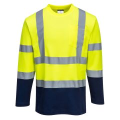 Portwest S280 Hi-Vis Cotton Comfort Contrast T-Shirt L/S  - (Yellow/Navy)