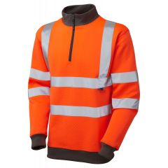Leo Workwear BRYNSWORTHY ISO 20471 Class 3 1/4 Zip Sweatshirt - Hi Vis Orange
