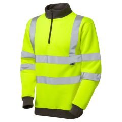 Leo Workwear BRYNSWORTHY ISO 20471 Class 3 1/4 Zip Sweatshirt - Hi Vis Yellow