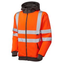 Leo Workwear SAUNTON ISO 20471 Class 3 Full Zip Hooded Sweatshirt - Hi Vis Orange