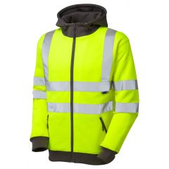 Leo Workwear SAUNTON ISO 20471 Class 3 Full Zip Hooded Sweatshirt - Hi Vis Yellow