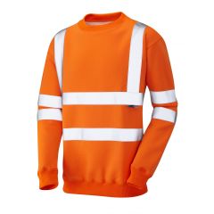 Leo Workwear WINKLEIGH ISO 20471 Class 3 Crew Neck Sweatshirt - Hi Vis Orange