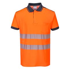 Portwest T180 PW3 Hi-Vis Cotton Comfort Polo Shirt S/S  - (Orange/Navy)