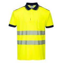Portwest T180 PW3 Hi-Vis Cotton Comfort Polo Shirt S/S  - (Yellow/Navy)