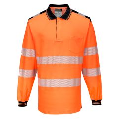 Portwest T184 PW3 Hi-Vis Cotton Comfort Polo Shirt L/S  - (Orange/Black)
