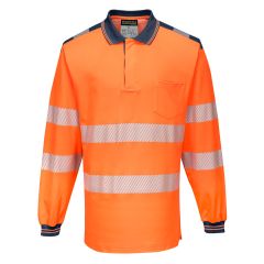Portwest T184 PW3 Hi-Vis Cotton Comfort Polo Shirt L/S  - (Orange/Navy)