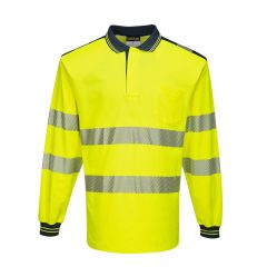 Portwest T184 PW3 Hi-Vis Cotton Comfort Polo Shirt L/S  - (Yellow/Navy)