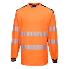 Portwest T185 PW3 Hi-Vis Cotton Comfort T-Shirt L/S  - (Orange/Black)