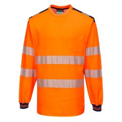 Portwest T185 PW3 Hi-Vis Cotton Comfort T-Shirt L/S  - (Orange/Navy)