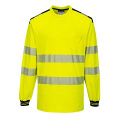 Portwest T185 PW3 Hi-Vis Cotton Comfort T-Shirt L/S  - (Yellow/Black)