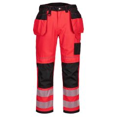 Portwest T501 PW3 Hi-Vis Holster Pocket Work Trousers - (Red/Black)