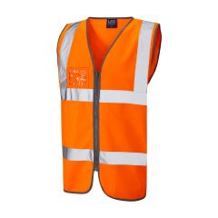 Leo Workwear RUMSAM ISO 20471 Class 2 Waistcoat Zip & ID Pocket - Hi Vis Orange