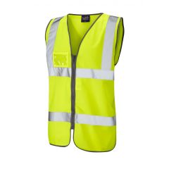 Leo Workwear RUMSAM ISO 20471 Class 2 Waistcoat Zip & ID Pocket - Hi Vis Yellow