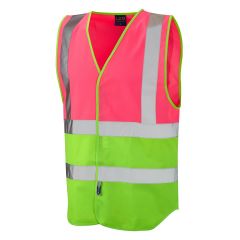 Leo Workwear PILTON Coloured Reflective Waistcoat - Pink/Lime