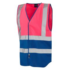 Leo Workwear PILTON Coloured Reflective Waistcoat - Pink/Royal