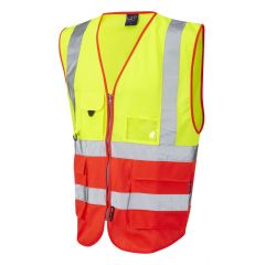 Leo Workwear LYNTON ISO 20471 Class 2 Superior Waistcoat - Hi Vis Yellow/Hi Vis Red
