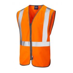 Leo Workwear EGGESFORD ISO 20471 Class 2 Railway Zip Waistcoat - Hi Vis Orange