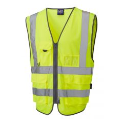 Leo Workwear BARNSTAPLE ISO 20471 Class 2 Superior 3-Part Waistcoat - Hi Vis Yellow