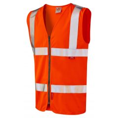 Leo Workwear MEETH ISO 20471 Class 2 LFS Zip Waistcoat (EN 14116) - Hi Vis Orange
