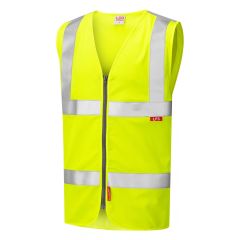 Leo Workwear MEETH ISO 20471 Class 2 LFS Zip Waistcoat (EN 14116) - Hi Vis Yellow