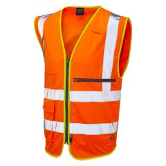 Leo Workwear FORELAND ISO 20471 Class 2 Superior Waistcoat with Tablet Pocket - Hi Vis Orange