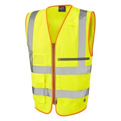 Leo Workwear FORELAND ISO 20471 Class 2 Superior Waistcoat with Tablet Pocket - Hi Vis Yellow