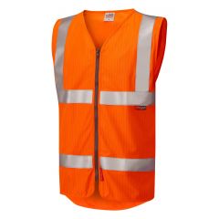Leo Workwear JACOBSTOWE ISO 20471 Class 2 LFS/AS Waistcoat Zip (EN 14116/EN 1149) - Hi Vis Orange