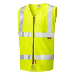 Leo Workwear JACOBSTOWE ISO 20471 Class 2 LFS/AS Waistcoat Zip (EN 14116/EN 1149) - Hi Vis Yellow