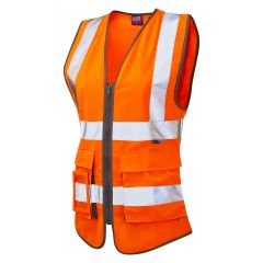 Leo Workwear LYNMOUTH ISO 20471 Class 2 Superior Women's Waistcoat - Hi Vis Orange