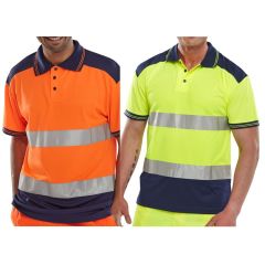B Seen Two Tone Polyknit Hi Vis Polo Shirt (CPKSTTEN) (Orange or Yellow)