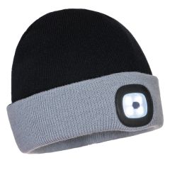 Portwest B034 Two Tone LED Rechargeable Beanie - (Black/Grey)